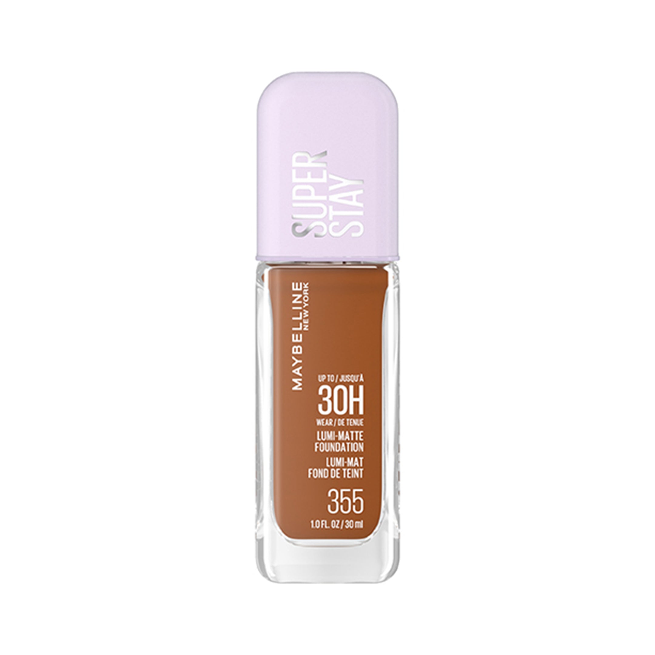 Fond de teint mat lumineux Superstay de Maybelline New York, jusqu’à 30 h de tenue, mat lumineux, couvrance modulable, acides aminés, 355, 35 ml