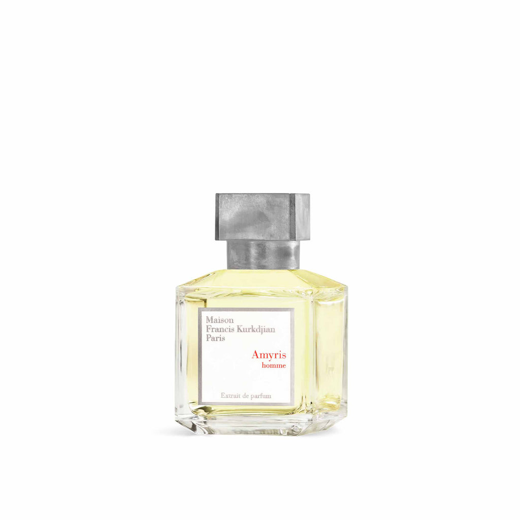 Perfume bottle with a silver cap on a white background