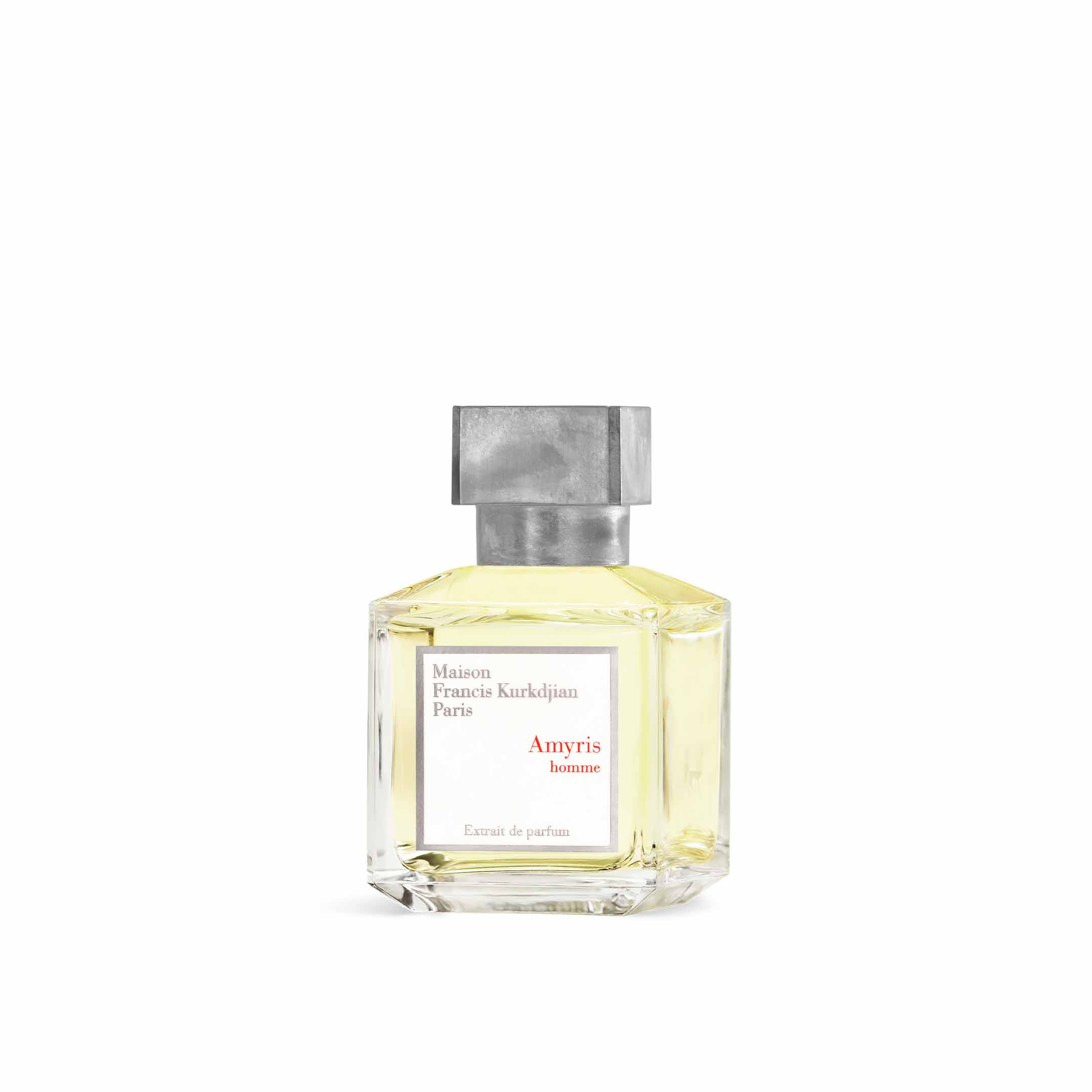 Perfume bottle with a silver cap on a white background