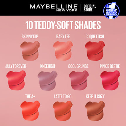Maybelline Teddy Tint, teinte douce pour les lèvres, sensation de légèreté, 12 heures de port, fini transparent ou flou, Knee High, 5.4 ml
