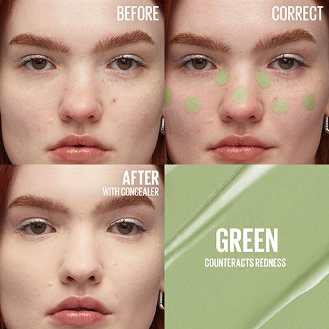 Instant Age Rewind de Maybelline New York, correcteur de teint, réduit les rougeurs et les imperfections, pigments qui s’estompent facilement, vert, 6 ml