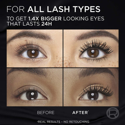 L’Oréal Paris Voluminous Panorama Mascara All Night Black, Volumizing Mascara, Up to 1.4x Bigger-Looking Eyes, All Night Black, 9.9 mL