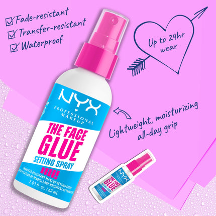 NYX Professional Makeup The Face Glue Setting Spray, Gripping Makeup Setting Spray with MAPLE SYRUP, Up to 24 hr wear, Transfer resistant & Waterproof, Non-sticky, 60 ml