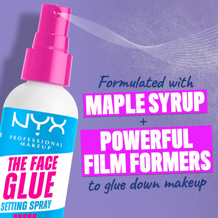 NYX Professional Makeup The Face Glue Setting Spray, Gripping Makeup Setting Spray with MAPLE SYRUP, Up to 24 hr wear, Transfer resistant & Waterproof, Non-sticky, 60 ml