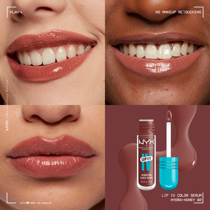 NYX Professional Makeup Lip IV Hydrating Gloss Stain, Lip Gloss, Infused with VITAMINS & COCONUT WATER, Up to 12HR Hydration, High Pigment, Wet Shine Finish, Shade: Hydra-Honey